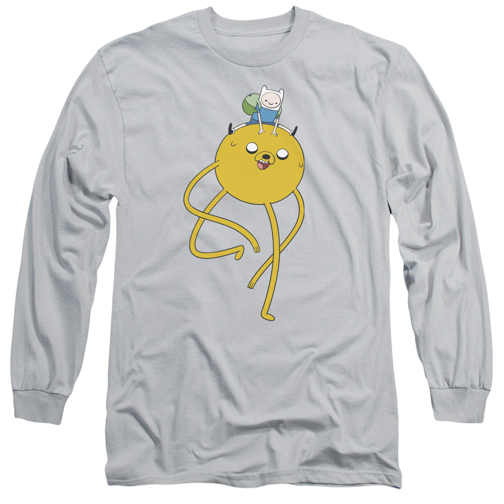Adventure Time - Jake Ride - Long Sleeve Adult 18/1 - Silver T-shirt