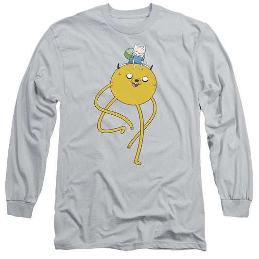 Adventure Time - Jake Ride - Long Sleeve Adult 18/1 - Silver T-shirt