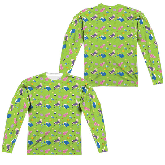 Adventure Time - Green Fields (Front/back Print) - Long Sleeve Adult Poly Crew  - White T-shirt