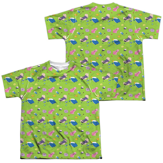 Adventure Time - Green Fields (Front/back Print) - Short Sleeve Youth Poly Crew - White T-shirt