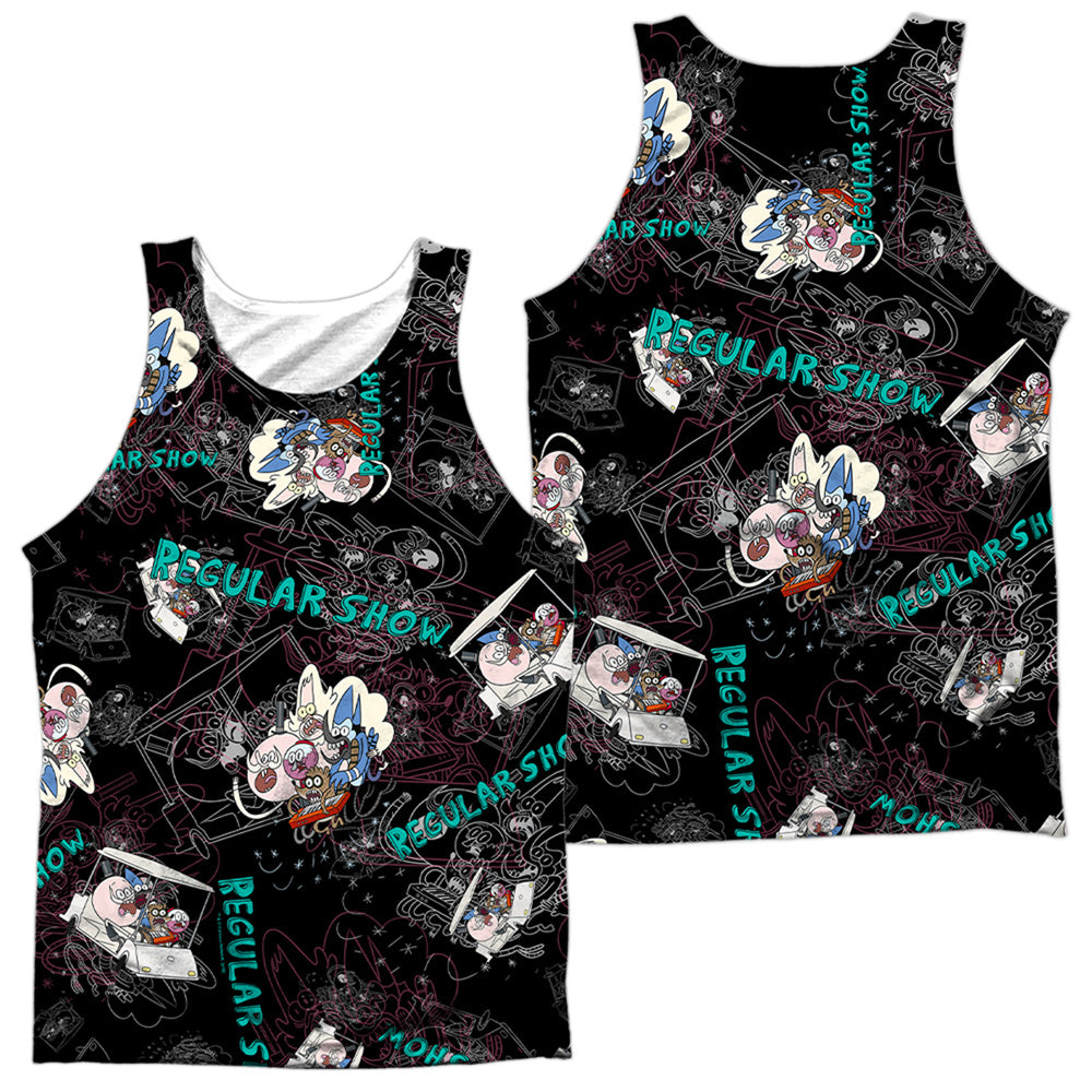 Regular Show - Golf Cart Ride (Front/back Print) - Adult Poly Tank Top - White