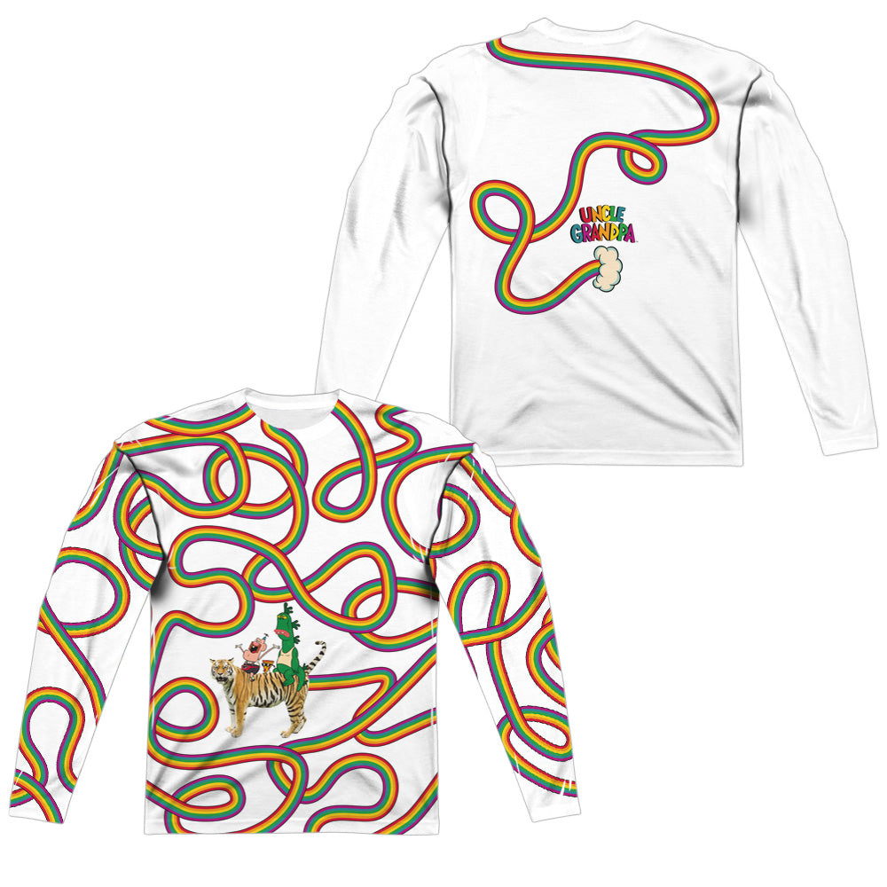 Uncle Grandpa - Rainbows (Front/back Print) - Long Sleeve Adult Poly Crew  - White T-shirt