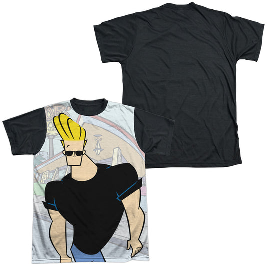 Johnny Bravo - Hanging Out - Short Sleeve Adult White Front Black Back   - White T-shirt