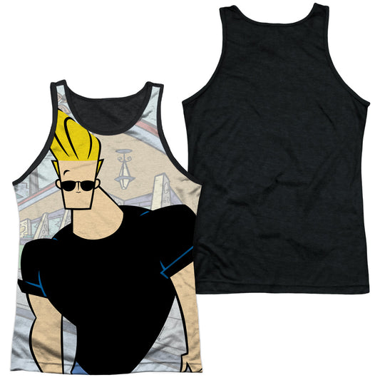 Johnny Bravo - Hanging Out - Adult Poly Tank Top Black Back - White
