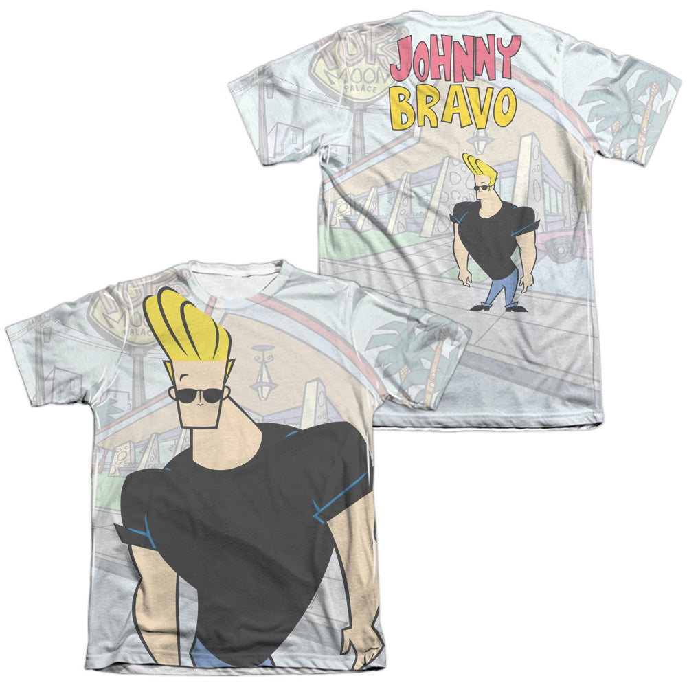 Johnny Bravo - Hanging Out (Front/back Print) - Adult Poly/cotton Short Sleeve Tee - White T-shirt
