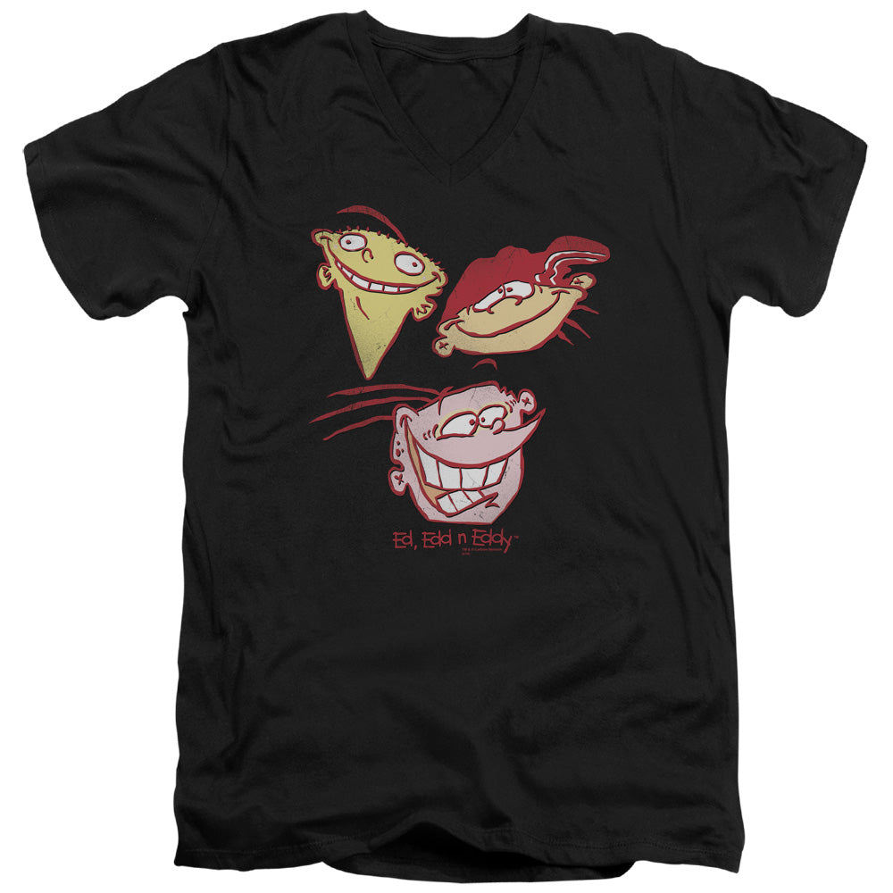 Ed Edd Eddy - Three Heads - Short Sleeve Adult V-neck 30/1 - Black T-shirt