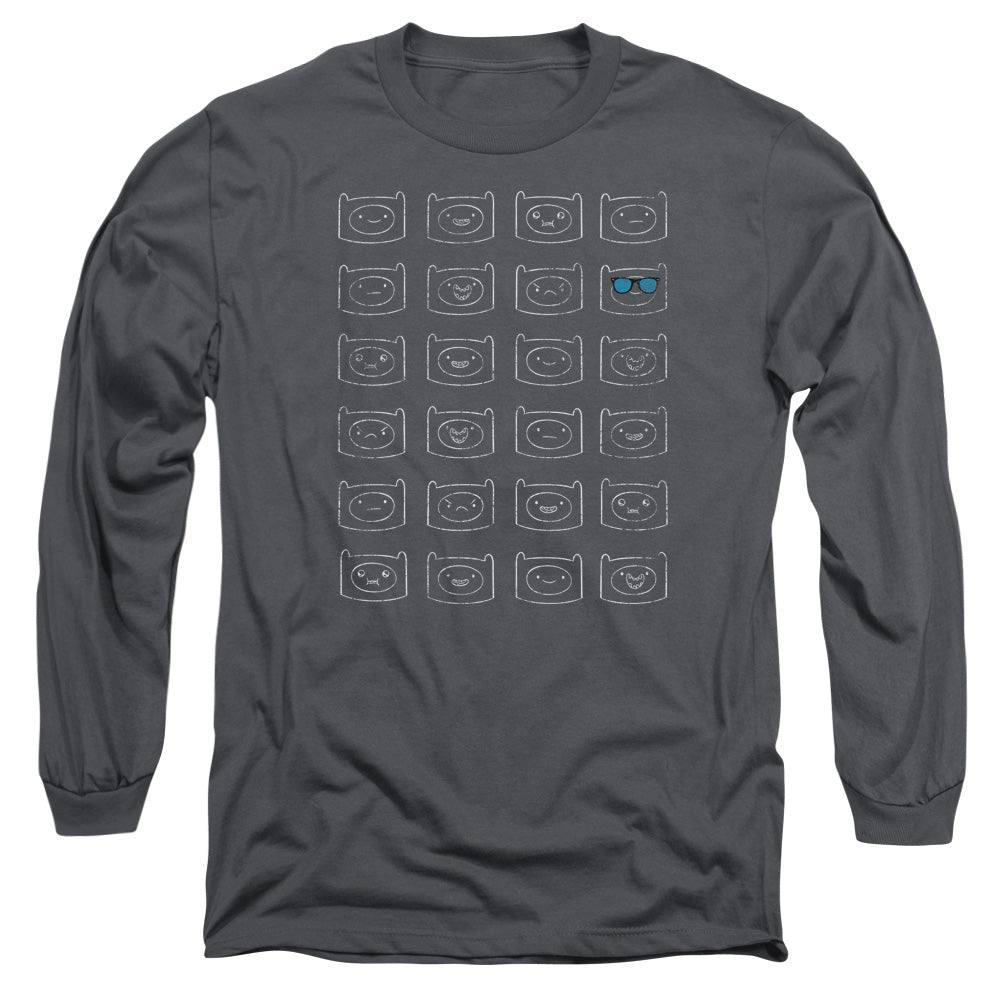 Adventure Time - Finn Faces - Long Sleeve Adult 18/1 - Charcoal T-shirt