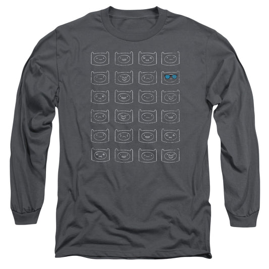 Adventure Time - Finn Faces - Long Sleeve Adult 18/1 - Charcoal T-shirt