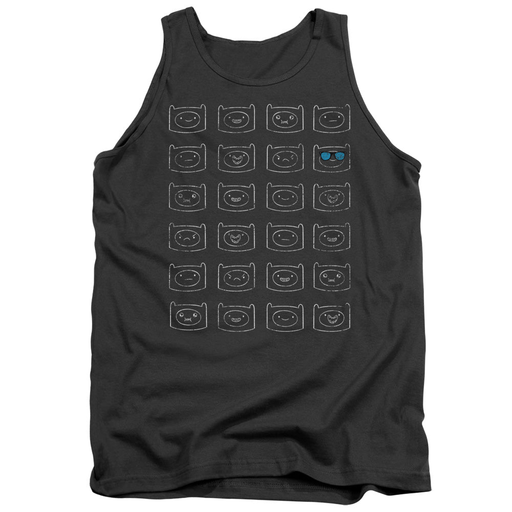 Adventure Time - Finn Faces - Adult Tank - Charcoal