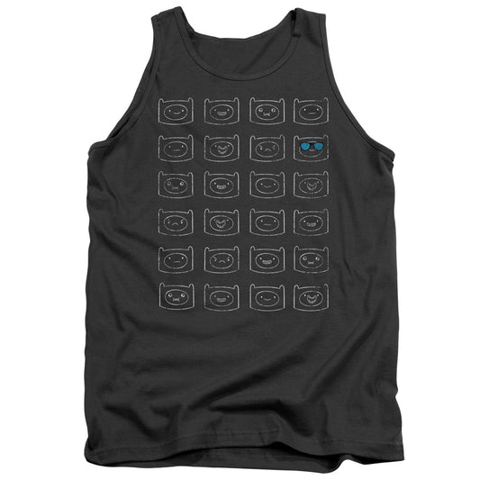 Adventure Time - Finn Faces - Adult Tank - Charcoal
