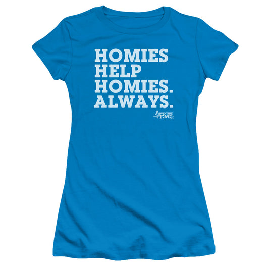 Adventure Time - Homies Help Homies - Short Sleeve Junior Sheer - Turquoise T-shirt