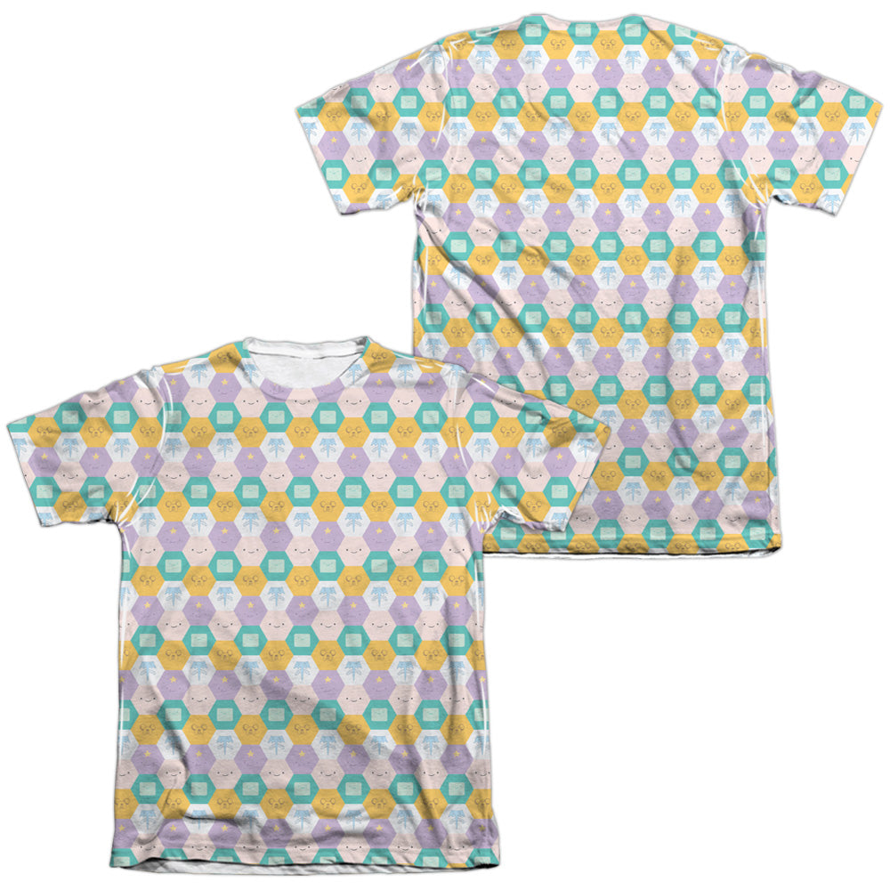 Adventure Time - Hexagon Pattern (Front/back Print) - Adult Poly/cotton Short Sleeve Tee - White T-shirt