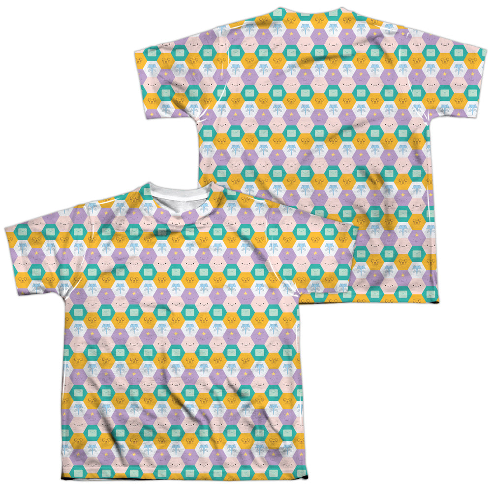 Adventure Time - Hexagon Pattern (Front/back Print) - Short Sleeve Youth Poly Crew - White T-shirt