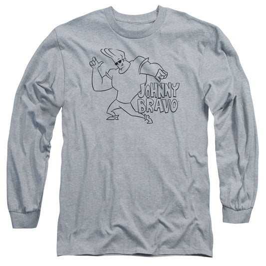 Johnny Bravo - Jb Line Art - Long Sleeve Adult 18/1 - Athletic Heather T-shirt