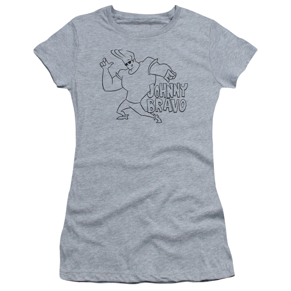 Johnny Bravo - Jb Line Art - Short Sleeve Junior Sheer - Athletic Heather T-shirt
