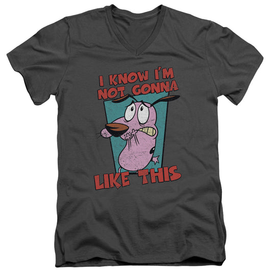 Courage The Cowardly Dog - Not Gonna Like - Short Sleeve Adult V-neck 30/1 - Charcoal T-shirt