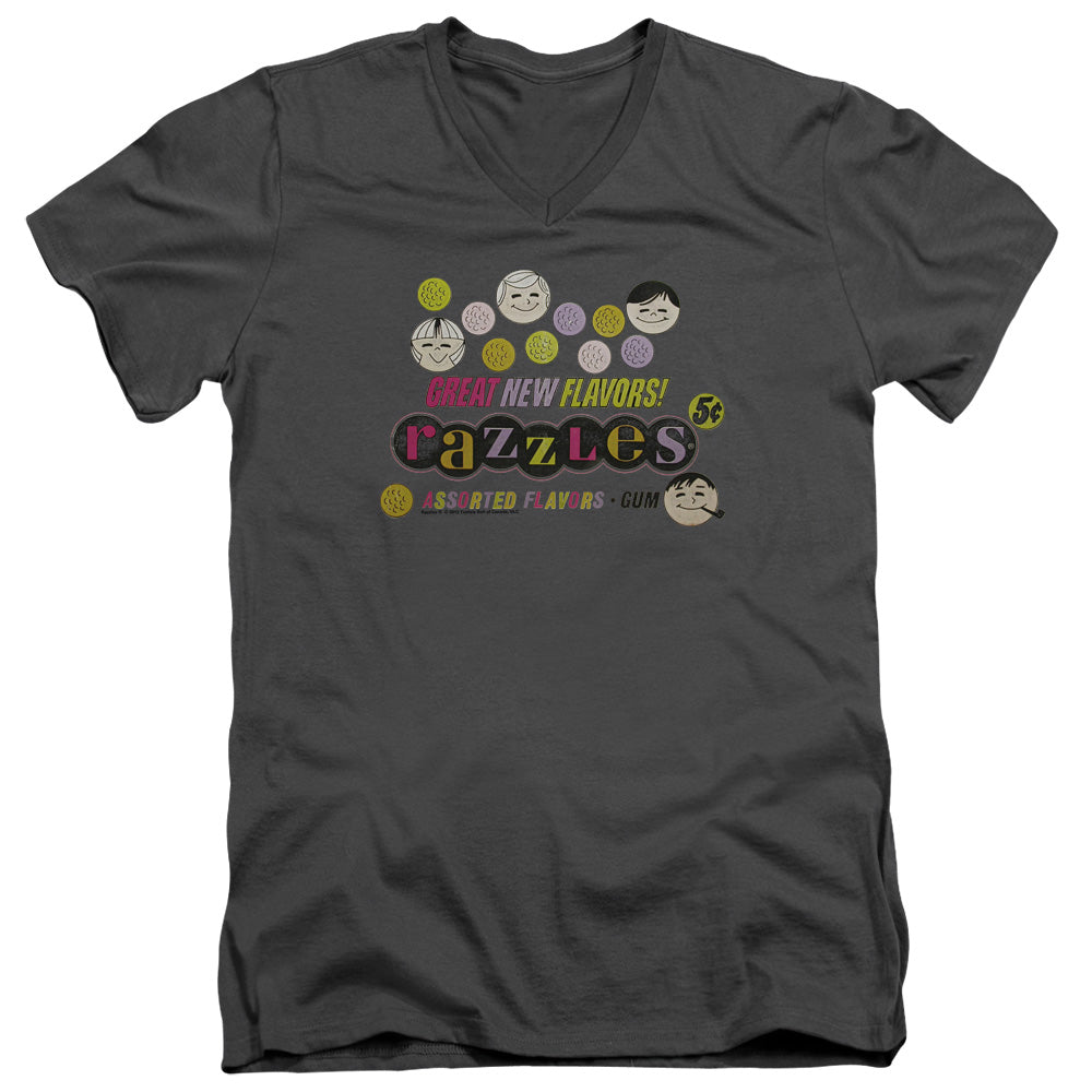 Dubble Bubble - Razzles Retro Box - Short Sleeve Adult V-neck 30/1 - Charcoal T-shirt