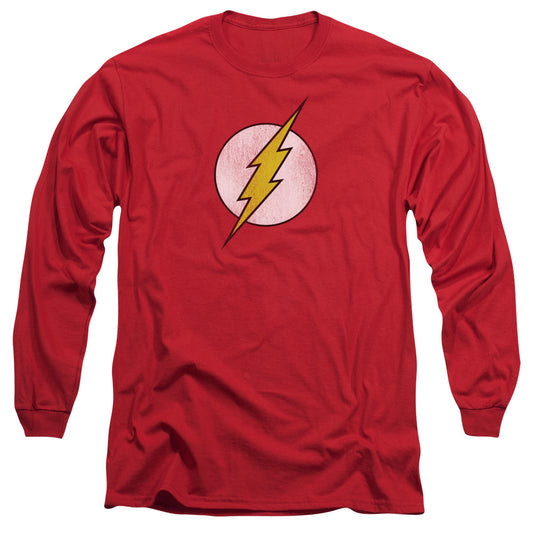 Dc Flash - Flash Logo Distressed - Long Sleeve Adult 18/1 - Red T-shirt