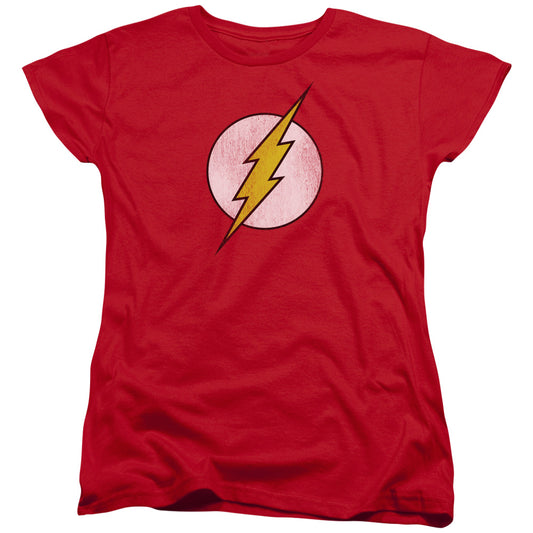 Dc Flash - Flash Logo Distressed - Short Sleeve Women"s Tee - Red T-shirt