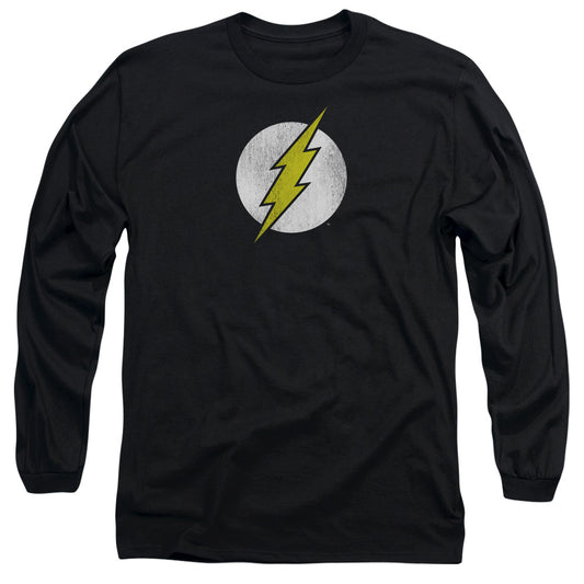 Dc Flash - Flash Logo Distressed - Long Sleeve Adult 18/1 - Black T-shirt