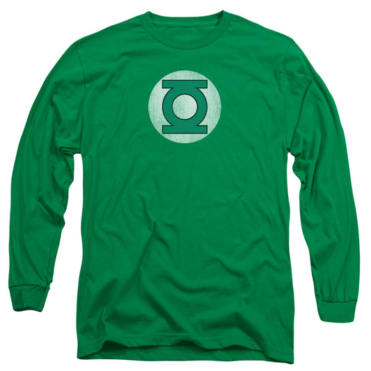 Dc Green Lantern - Green Lantern Logo Distressed - Long Sleeve Adult 18/1 - Kelly Green T-shirt