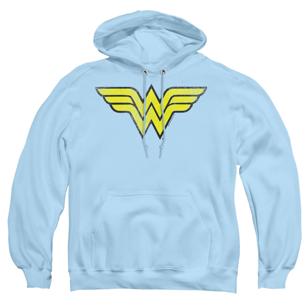 Dc Wonder Woman - Ww Logo Distressed - Adult Pull-over Hoodie - Light Blue