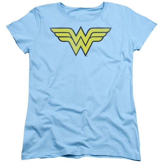 Dc Wonder Woman - Ww Logo Distressed - Short Sleeve Women"s Tee - Light Blue T-shirt