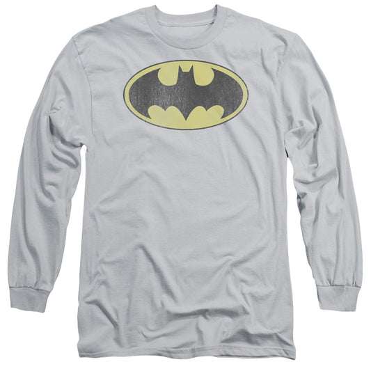 Dc Batman - Retro Bat Logo Distressed - Long Sleeve Adult 18/1 - Silver T-shirt