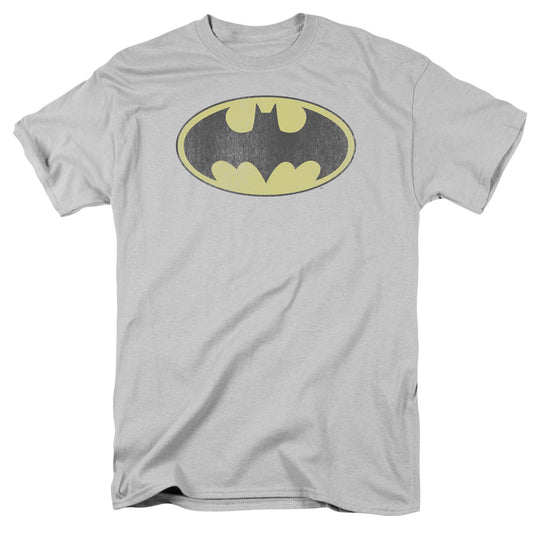 Dc Batman - Retro Bat Logo Distressed - Short Sleeve Adult 18/1 - Silver T-shirt