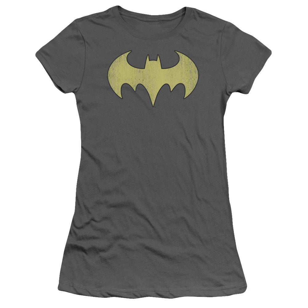 Dc - Batgirl Logo Distressed - Short Sleeve Junior Sheer - Charcoal T-shirt