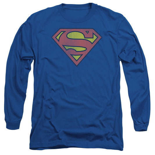 Dc - Retro Supes Logo Distressed - Long Sleeve Adult 18/1 - Royal Blue T-shirt