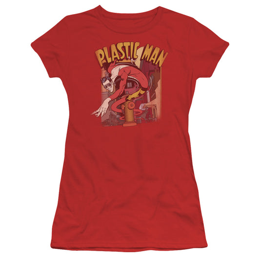 Dc - Plastic Man Street - Short Sleeve Junior Sheer - Red T-shirt