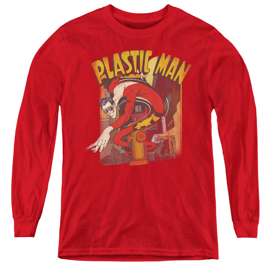 Dc - Plastic Man Street - Youth Long Sleeve Tee - Red