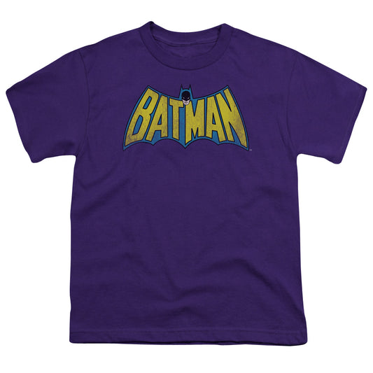 Dc - Classic Batman Logo Distressed - Short Sleeve Youth 18/1 - Purple T-shirt