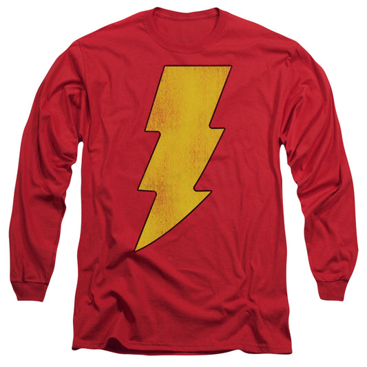 Dc - Shazam Logo Distressed - Long Sleeve Adult 18/1 - Red T-shirt