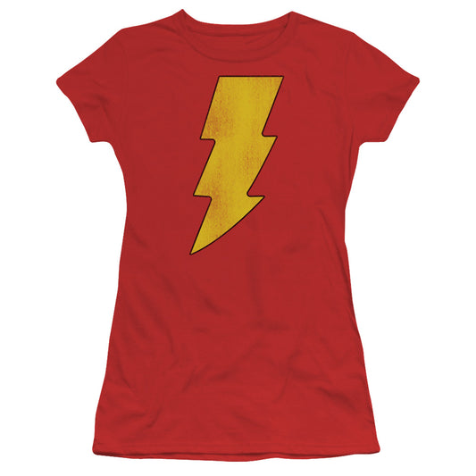 Dc - Shazam Logo Distressed - Short Sleeve Junior Sheer - Red T-shirt