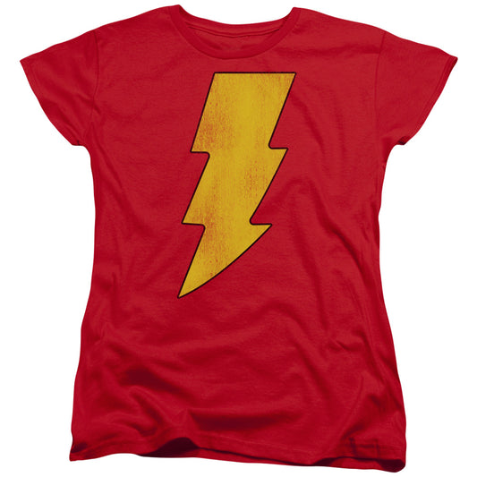Dc - Shazam Logo Distressed - Short Sleeve Womens Tee - Red T-shirt