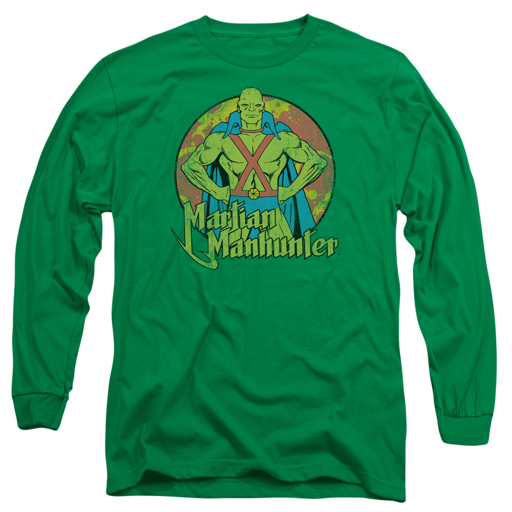 Dc - Martian Manhunter - Long Sleeve Adult 18/1 - Kelly Green T-shirt