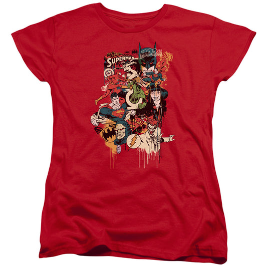 Dc - Dripping Characters - Short Sleeve Womens Tee - Red T-shirt
