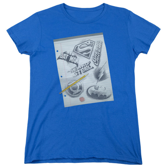 Dc - Logo Note Paper - Short Sleeve Womens Tee - Royal Blue T-shirt