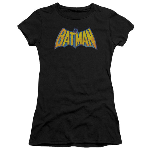 Dco - Batman Neon Distress Logo - Short Sleeve Junior Sheer - Black T-shirt