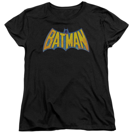 Dco - Batman Neon Distress Logo - Short Sleeve Womens Tee - Black T-shirt