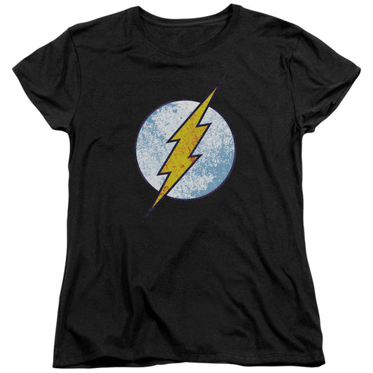 Dc Flash - Flash Neon Distress Logo - Short Sleeve Womens Tee - Black T-shirt
