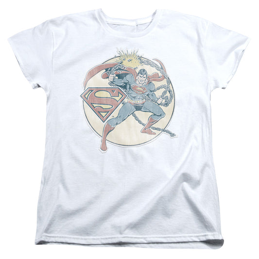Dco - Retro Superman Iron On - Short Sleeve Womens Tee - White T-shirt