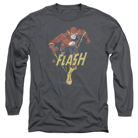 Dc Flash - Desaturated Flash - Long Sleeve Adult 18/1 - Charcoal T-shirt