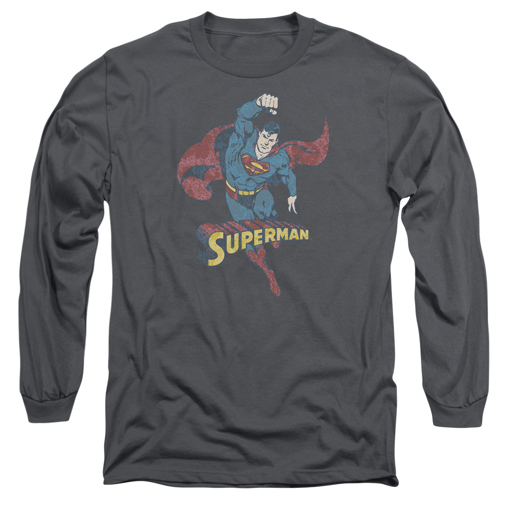 Dco - Desaturated Superman - Long Sleeve Adult 18/1 - Charcoal T-shirt