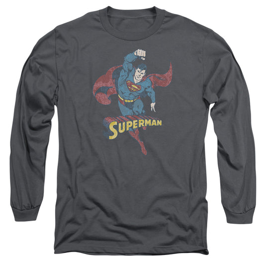 Dco - Desaturated Superman - Long Sleeve Adult 18/1 - Charcoal T-shirt