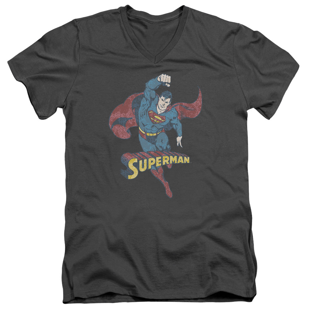 Dco - Desaturated Superman - Short Sleeve Adult V-neck - Charcoal T-shirt