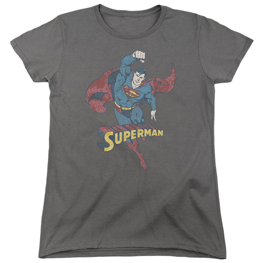 Dco - Desaturated Superman - Short Sleeve Womens Tee - Charcoal T-shirt