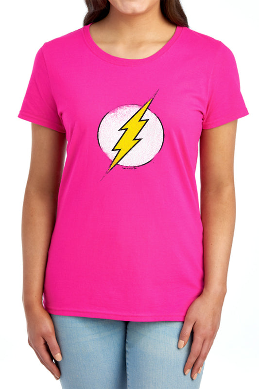 Dc Flash - Rough Flash Logo - Short Sleeve Womens Tee - Red T-shirt